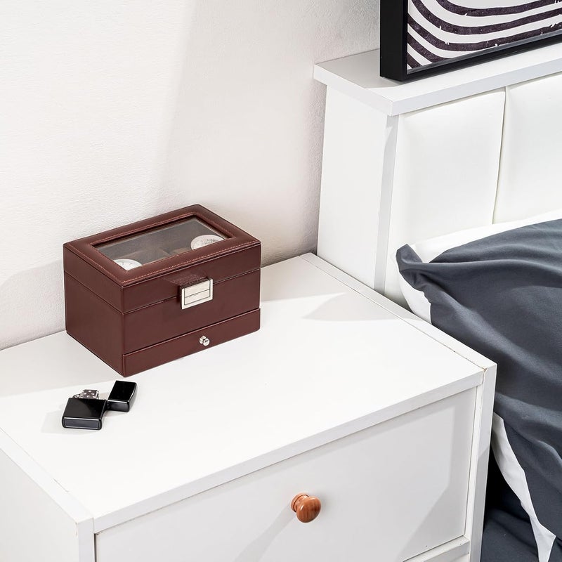 Procase صندوق ساعة، علبة عرض ساعات بـ 3 فتحات مع درج، علبة ساعات للرجال بغطاء زجاجي، منظم تخزين مجوهرات للرجال بطبقتين، هدايا عيد الميلاد وعيد الميلاد للرجال - 3 فتحات، إسبريسو - Image 3